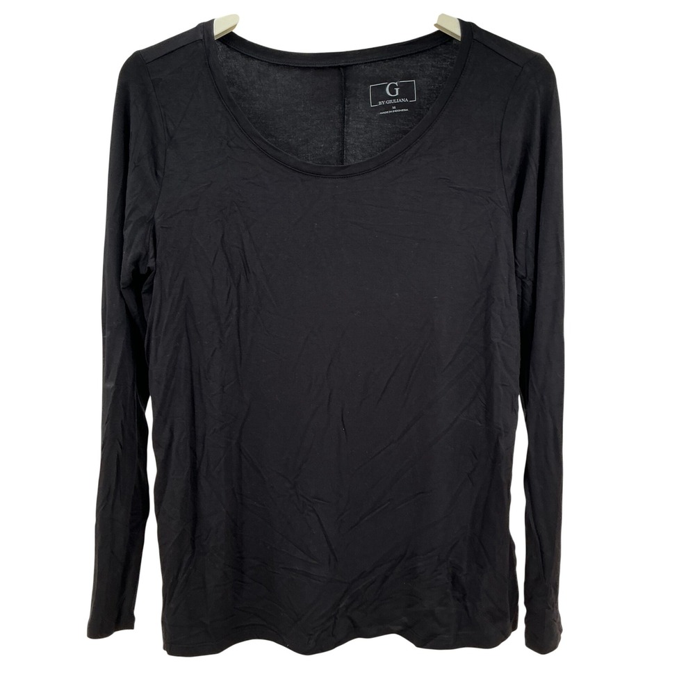 G by Giuliana Long Sleeve Tee Womens M Black Viscose Spandex Scoop Neck Basic